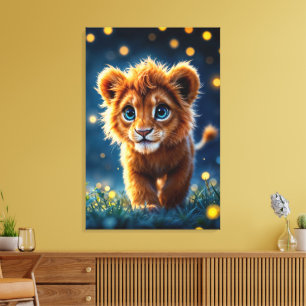 Schattig wollig leeuwenwelpje met sprankelende oge canvas afdruk