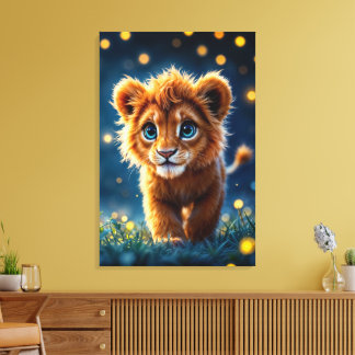 Schattig wollig leeuwenwelpje met sprankelende oge canvas afdruk