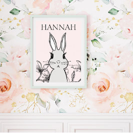 Schattig Woodland Baby Bunny Floral Poster