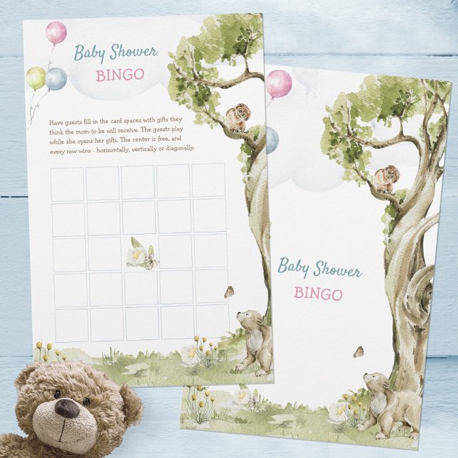 Schattig Woodland Beer Baby shower Bingo spel (Adorable Woodland Bear Baby Shower Bingo Game ©Susanne Sachers - Sunny Mind Design 🌞)