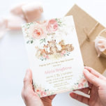 Schattig Woodland Blush Floral Girly Baby shower Kaart<br><div class="desc">Pas deze uitnodiging van het chemische baby shower gemakkelijk en snel met uw baby shower details aan, druk eenvoudig de pas het knoop aan om de stijl en de plaatsing van de tekst verder te herschikken en te formatteren. Deze elegante uitnodiging is voorzien van schattige baby, prachtige roze waterverf met...</div>