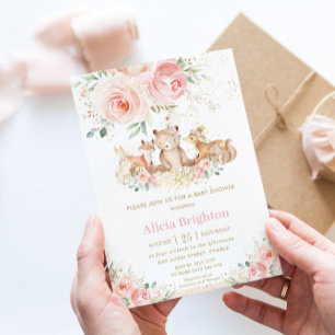 Schattig Woodland Blush Floral Girly Baby shower Kaart