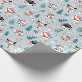 Schattig Woodland Christmas Animal Faces Pattern Cadeaupapier (Hoek)