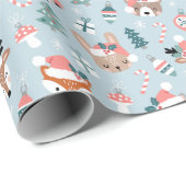 Schattig Woodland Christmas Animal Faces Pattern Cadeaupapier (Rol Hoek)