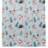 Schattig Woodland Christmas Animal Faces Pattern Douchegordijn (Voorkant)