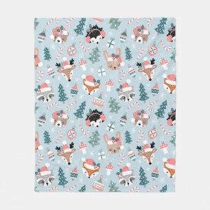 Schattig Woodland Christmas Animal Faces Pattern Fleece Deken
