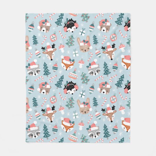 Schattig Woodland Christmas Animal Faces Pattern Fleece Deken (Voorkant)