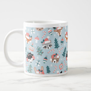 Schattig Woodland Christmas Animal Faces Pattern Grote Koffiekop