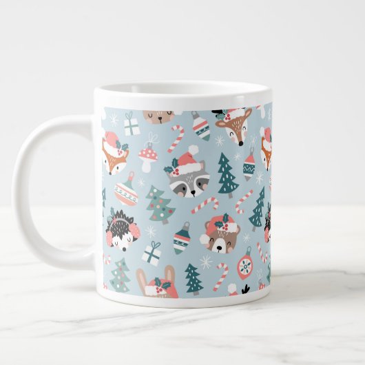 Schattig Woodland Christmas Animal Faces Pattern Grote Koffiekop (Links)