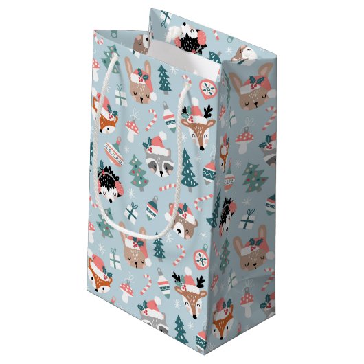 Schattig Woodland Christmas Animal Faces Pattern Klein Cadeauzakje (Achterkant Gekanteld)
