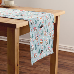 Schattig Woodland Christmas Animal Faces Pattern Korte Tafelloper