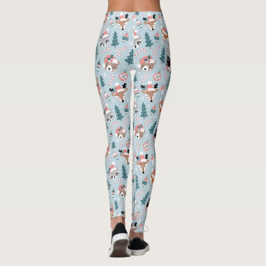 Schattig Woodland Christmas Animal Faces Pattern Leggings (Achterkant)