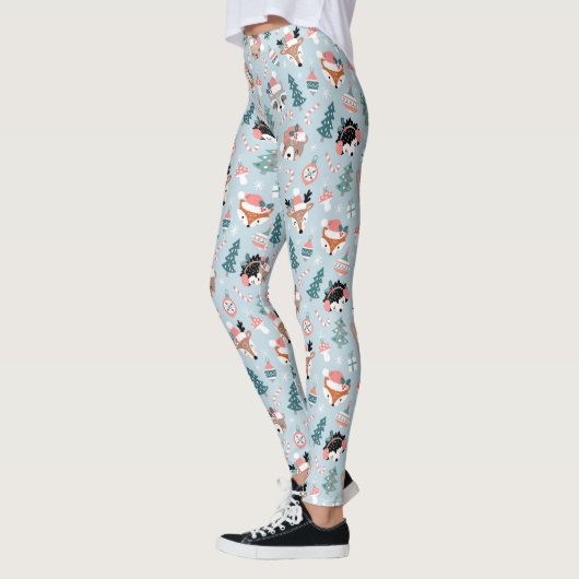 Schattig Woodland Christmas Animal Faces Pattern Leggings (Links)