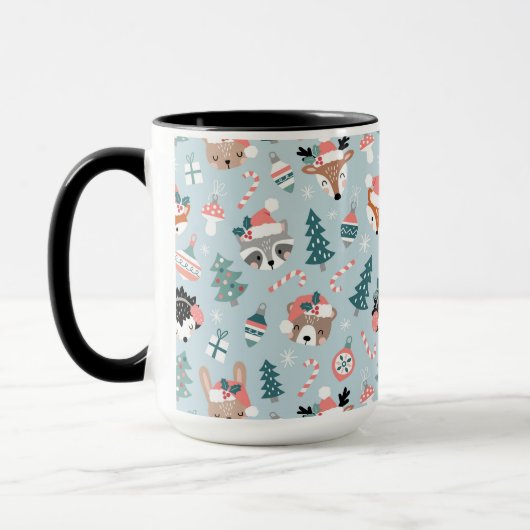 Schattig Woodland Christmas Animal Faces Pattern Mok (Links)