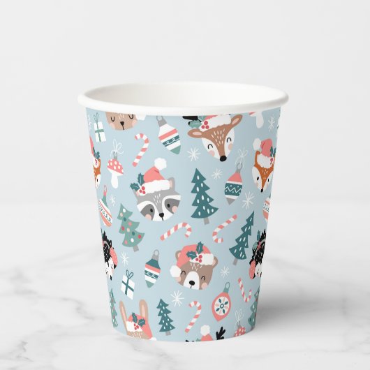 Schattig Woodland Christmas Animal Faces Pattern Papieren Bekers (Voorkant)