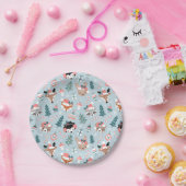 Schattig Woodland Christmas Animal Faces Pattern Papieren Bordje (Feest)