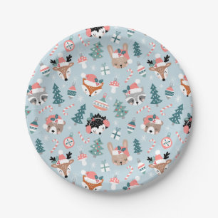 Schattig Woodland Christmas Animal Faces Pattern Papieren Bordje