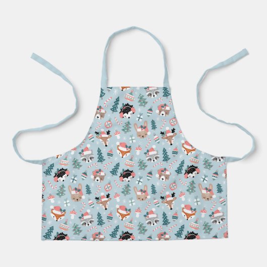 Schattig Woodland Christmas Animal Faces Pattern Schort (Voorkant)