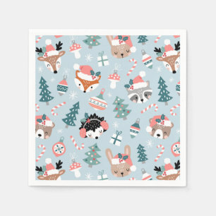 Schattig Woodland Christmas Animal Faces Pattern Servet