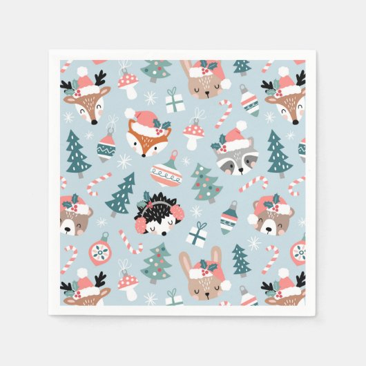 Schattig Woodland Christmas Animal Faces Pattern Servet (Voorkant)