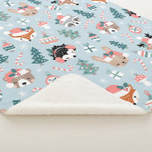 Schattig Woodland Christmas Animal Faces Pattern Sherpa Deken (3/4)