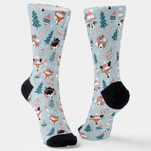Schattig Woodland Christmas Animal Faces Pattern Sokken