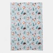 Schattig Woodland Christmas Animal Faces Pattern Theedoek (Verticaal)