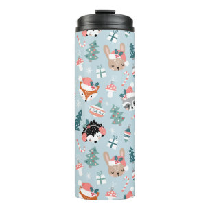 Schattig Woodland Christmas Animal Faces Pattern Thermosbeker