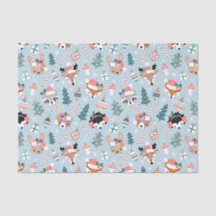 Schattig Woodland Christmas Animal Faces Pattern Tissuepapier