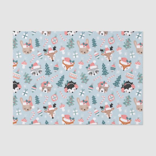 Schattig Woodland Christmas Animal Faces Pattern Tissuepapier (Voorkant)