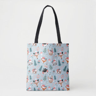 Schattig Woodland Christmas Animal Faces Pattern Tote Bag