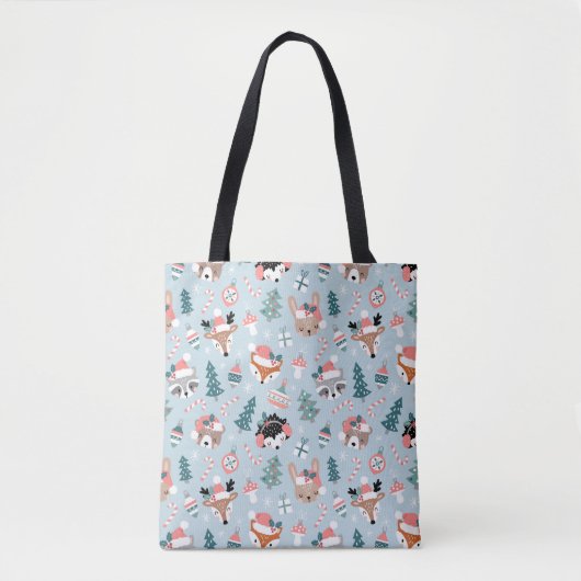 Schattig Woodland Christmas Animal Faces Pattern Tote Bag (Voorkant)