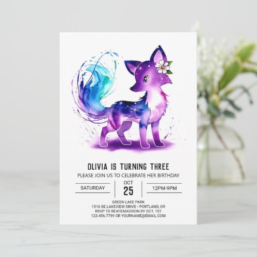 Schattig Woodland Fox Digitaal Meisje Verjaardag Kaart (Staand voorkant)