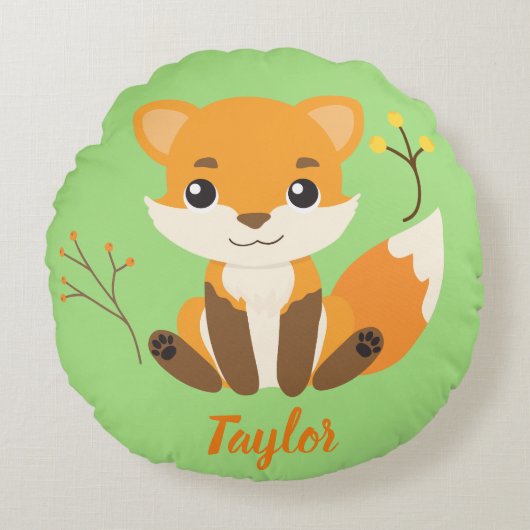 Schattig Woodland Fox Nursery Rond Kussen (Voorkant)