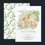 Schattig Woodland Friends Boys 1e verjaardag Kaart<br><div class="desc">Superschattige waterverf bos vrienden verjaardagsfeest met de liefste herten,  eekhoorn,  vos,  bunny,  raccoon en beer. Kan ook worden gebruikt voor een tweede,  derde en vierde verjaardag.</div>