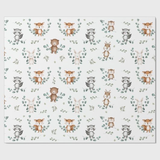 Schattig Woodland Greenery Forest Baby Animals Cadeaupapier (Vlak)