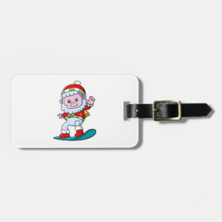 Schattig yeti dragen santa kostuum spelen snowboar bagagelabel