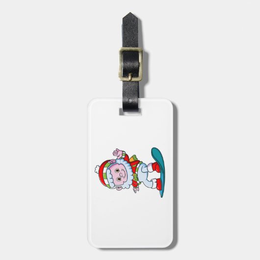 Schattig yeti dragen santa kostuum spelen snowboar bagagelabel (Voorkant verticaal)