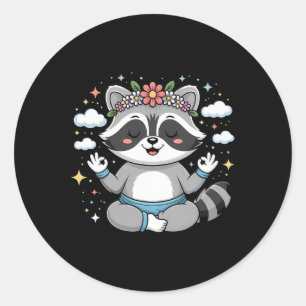 Schattig Yoga Wasbeer Lotuspositie Mandala-ontwerp Ronde Sticker