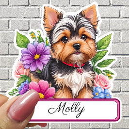 Schattig, Yorkshire & kleurrijke bloemen op maat Sticker