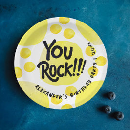 Schattig You Rock Geel En Zwart Moderne Typografie Papieren Bordje