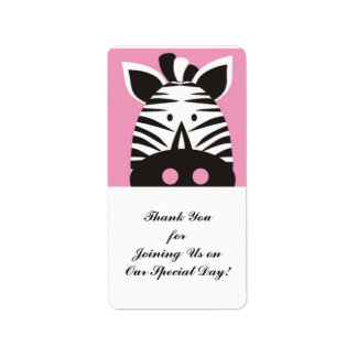 schattig zebra op roze etiket