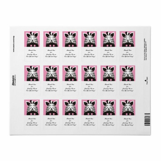 schattig zebra op roze etiket (Full Sheet)