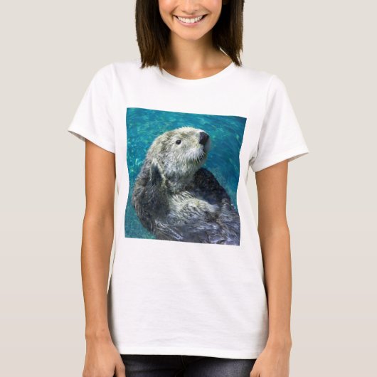 Schattig Zee Otter Cute Blue Water T-shirt (Voorkant)