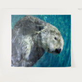 Schattig Zee Otter Cute Blue Water Wandkleed (Voorkant (horizontaal))