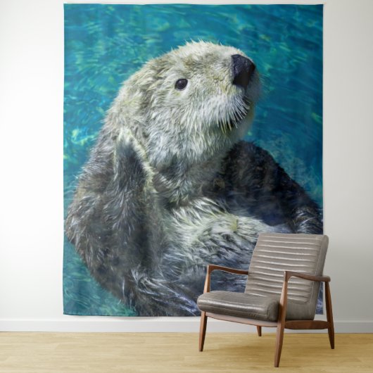 Schattig Zee Otter Cute Blue Water Wandkleed (In situ)
