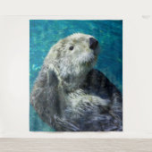 Schattig Zee Otter Cute Blue Water Wandkleed (Voorkant)