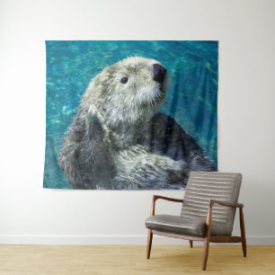 Schattig Zee Otter Cute Blue Water Wandkleed