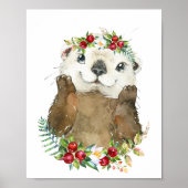 Schattig Zee Otter Nursery Floral | Wandafdrukken Poster (Voorkant)