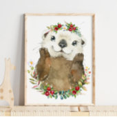 Schattig Zee Otter Nursery Floral | Wandafdrukken Poster